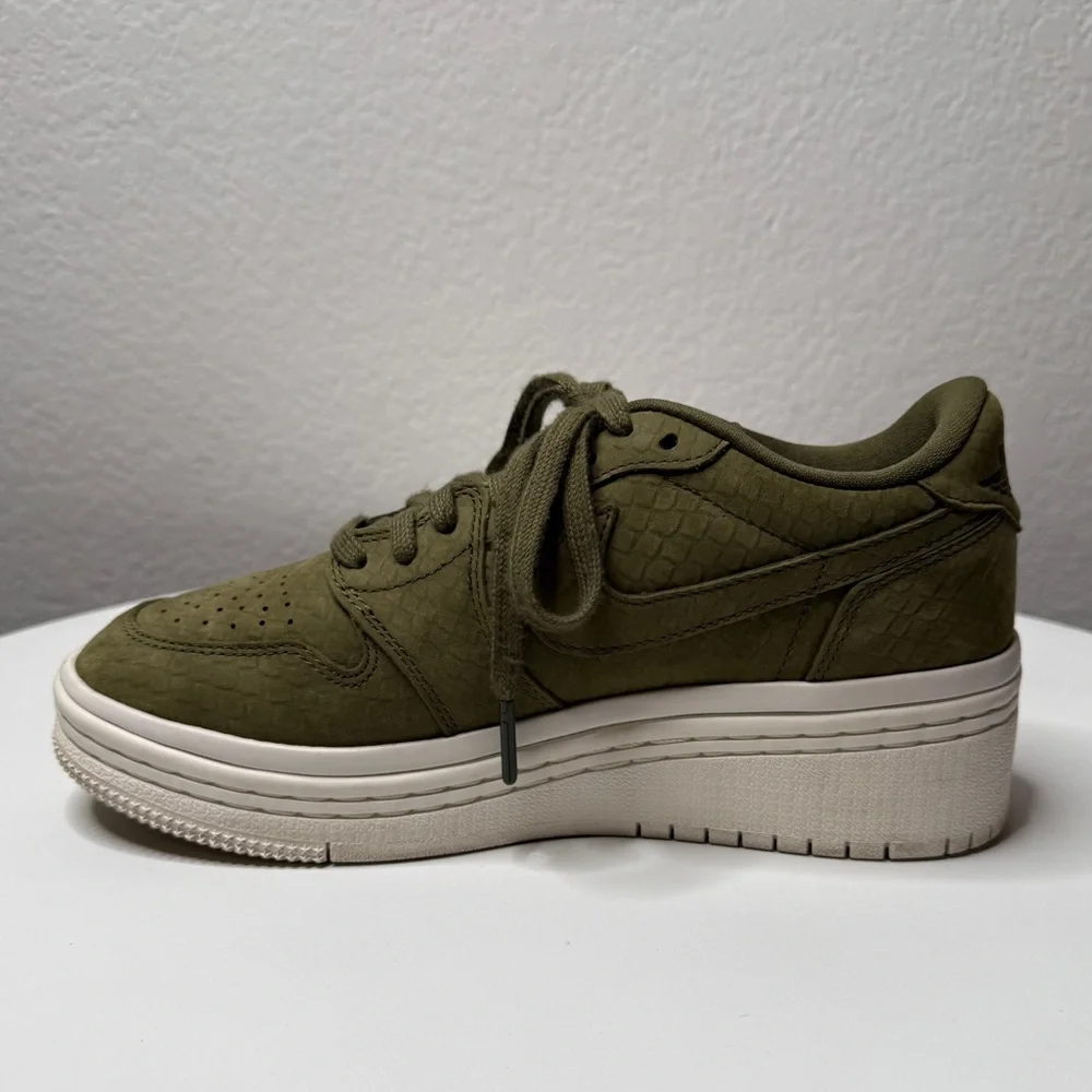 Nike Air Jordan 1 Re Low Lifted Sneakers Olive Canvas Textured Sole Size 7